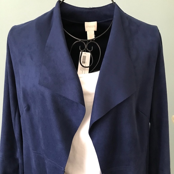 NWT Gorgeous Chicos Navy Faux Suede Topper Sz S - Picture 2 of 7